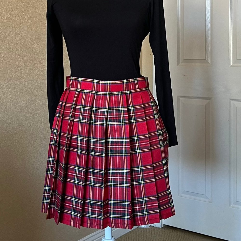 Women's Casual Plaid High Waist Pleated A-Line Uniform Skirt